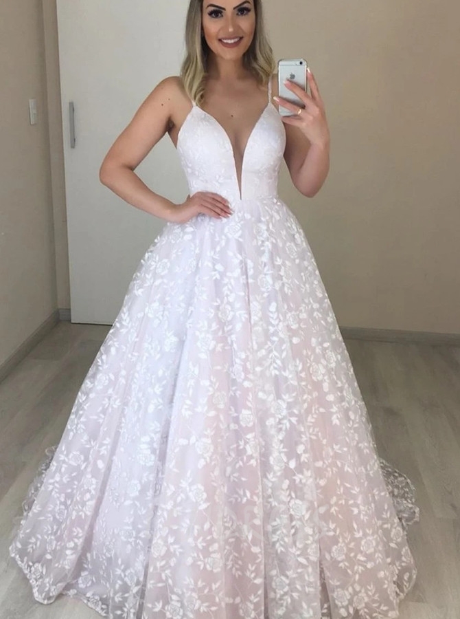 Princess Lace Spaghetti Straps Bridal Gown,12289