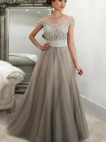 Princess Off the Shoulder Prom Dress,A-line Beaded Evening Dress,11999