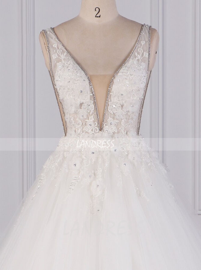Princess Wedding Dress,V-cut Back Wedding Dress,12097