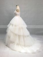 Princess Wedding Dress With Cap Sleeves,Ruffled Tulle Bridal Gown,12105