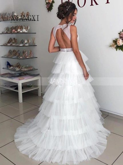 Princess Wedding Dress with V-neck,Cascading Ruffled Bridal Gown,12193