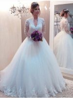 Princess Wedding Gown with Long Sleeves,High Neck Bridal Gown,11312