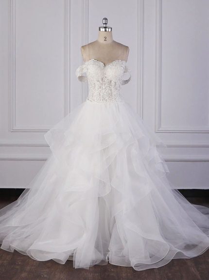 Princess Wedding Gown with Ruffled Skirt,Off the Shoulder Bridal Dress,12083