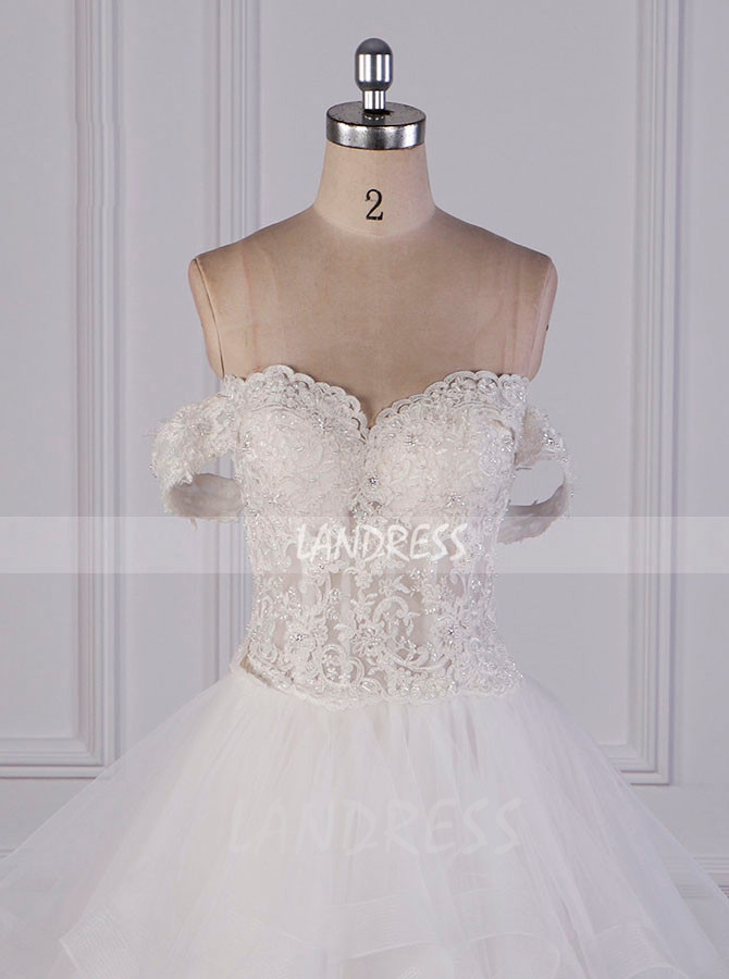 Princess Wedding Gown with Ruffled Skirt,Off the Shoulder Bridal Dress,12083