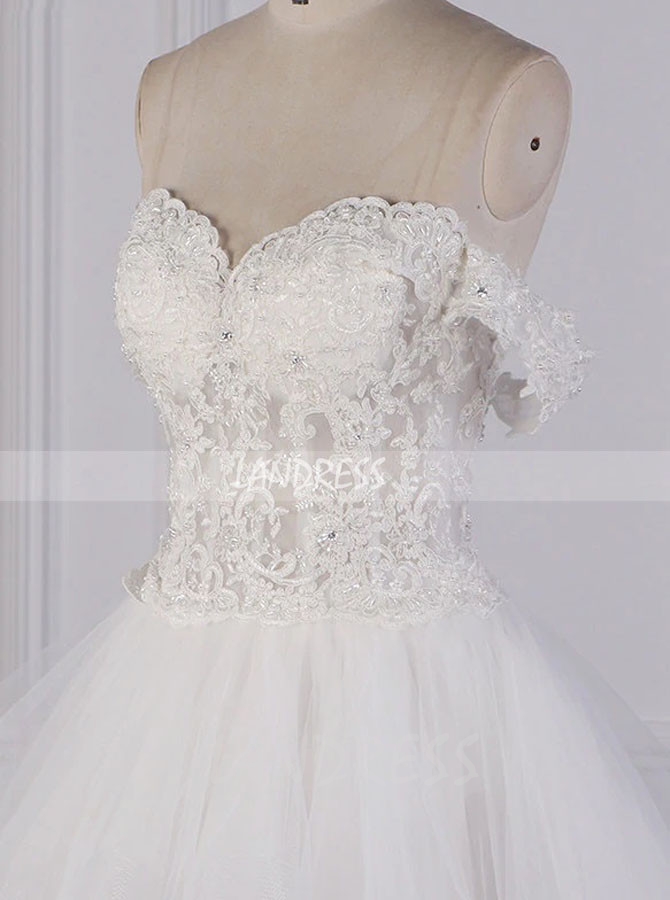 Princess Wedding Gown with Ruffled Skirt,Off the Shoulder Bridal Dress,12083