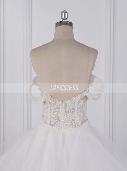 Princess Wedding Gown with Ruffled Skirt,Off the Shoulder Bridal Dress,12083