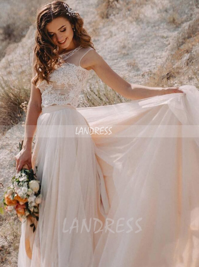 Two Piece Beach Wedding Dress with Slit,Bohemian Wedding Dress,12230
