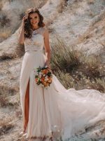 Two Piece Beach Wedding Dress with Slit,Bohemian Wedding Dress,12230