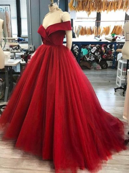 Red Ball Gown Sweet 16 Dresses,Off the Shoulder Prom Gown,11986