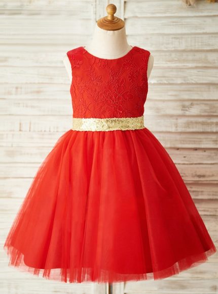 Red Flower Girl Dresses,Girl Party Dress with Bowknot,11826
