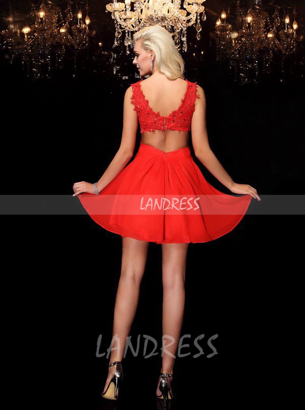 Red Homecoming Dress with Cutout Back,Chiffon Short Cocktail Dress,11543