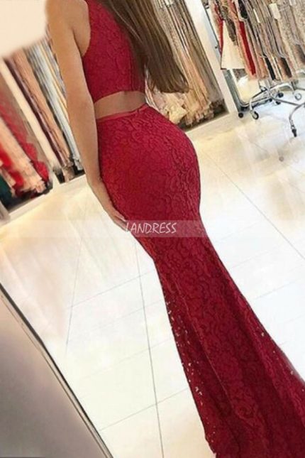 Red Lace Prom Dresses,Mermaid Prom Dress,Long Evening Dresses,11183