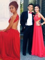 Red Prom Dress,Chiffon Open Back Prom Dress,Sexy Evening Dress,11176