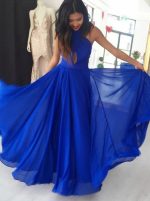 Royal Blue Chiffon Prom Dresses,Halter Prom Dress,11911