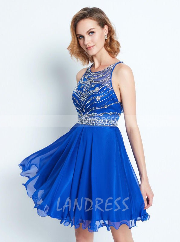Royal Blue Homecoming Dresses,Chiffon Cocktail Dress - Landress.co.uk
