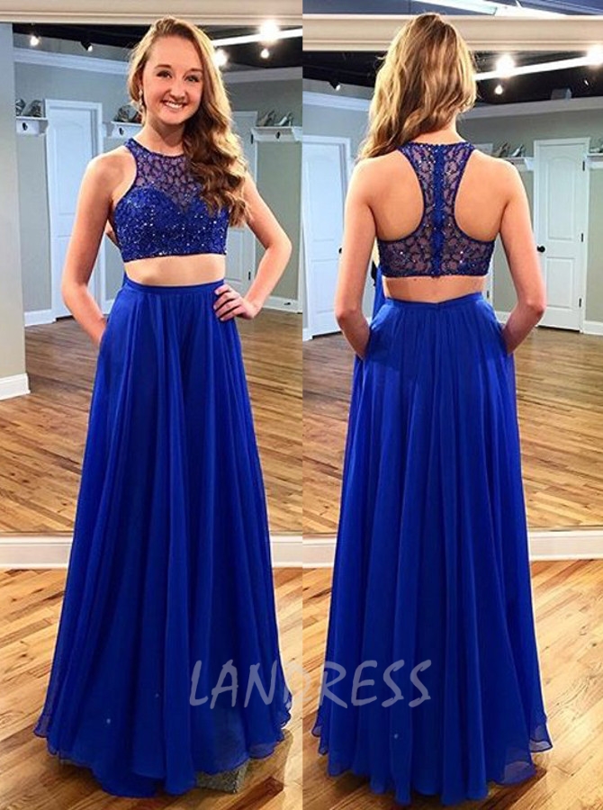 Royal Blue Prom Dresses,Two Piece Prom Dress,Floor Length Prom Dress,11185