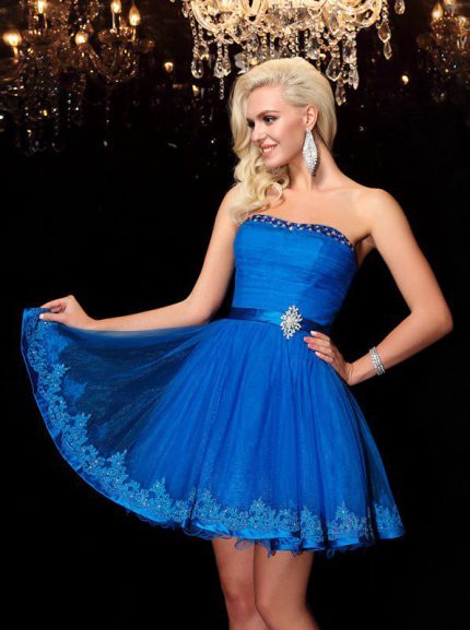 Royal Blue Strapless Sweet 16 Dress,Ruched Short Cocktail Dress,11541
