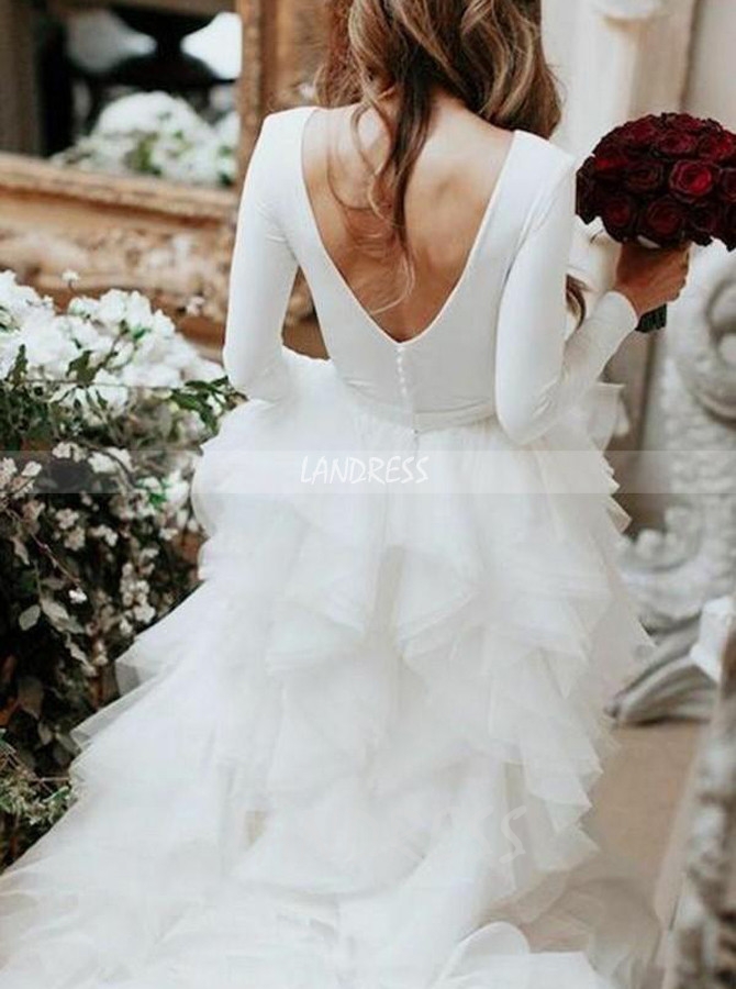 Ruffled Wedding Dresses,Spandex Bridal Dress with Sleeves,12035