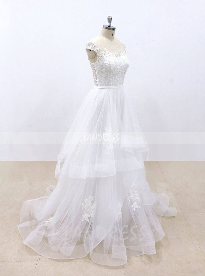 Ruffled Wedding Dresses,Tulle A-line Wedding Dress,11296