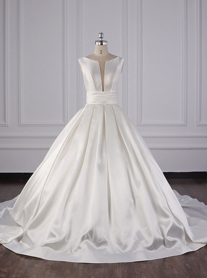 Satin A-line Wedding Dresses,Simple Bridal Gown with Lace Up Back ...