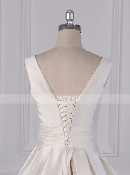 Satin A-line Wedding Dresses,Simple Bridal Gown with Lace Up Back,12101