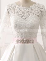 Satin Wedding Dress with Sash,Bridal Dress with Sleeves,11697