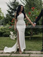 Sheath One Shoulder Wedding Dress with Slit,12190