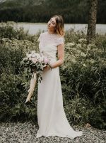 Sheath Wedding Dress with Short Sleeves,Open Back Wedding Dress,12149