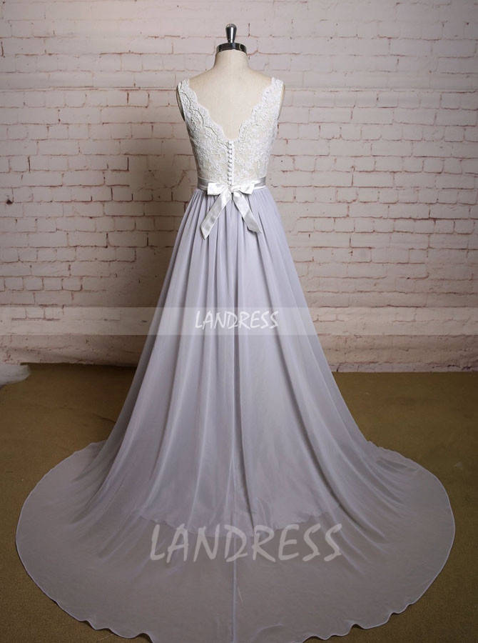 Silver Beach Wedding Dresses,Summer Chiffon Wedding Dress,11625