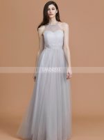 Silver Bridesmaid Dresses,Tulle Long Bridesmaid Dress,11361