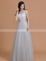 Silver Bridesmaid Dresses,Tulle Long Bridesmaid Dress,11361