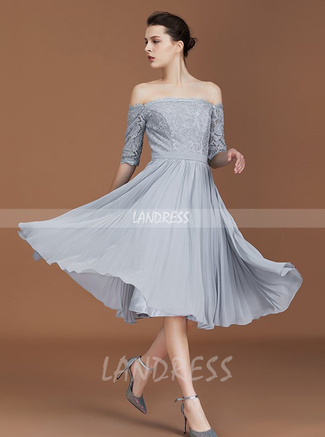 Silver Bridesmaid Dresses with Sleeves,Short Bridesmaid Dresses,11327