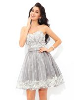 Silver Homecoming Dresses,Strapless Sweet 16 Dress,11464