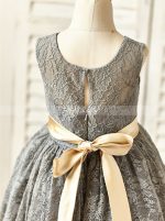 Silver Lace Flower Girl Dresses,Knee Length Girl Party Dress,11817