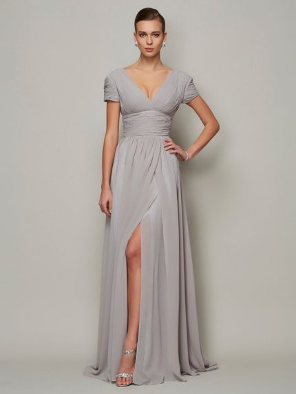 Silver Mother of the Bride Dresses,Mother Evening Dress with Slit,11803