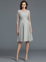 Silver Mother of the Bride Dresses with Sleeves,Short Mother Dress,11763