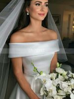 Simple A-line Off the Shoulder Satin Bridal Dress,12279