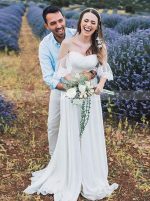 Simple Beach Wedding Dress with Chiffon Skirt,Summer Bridal Dress with Off the Shoulder Sleeves,12234