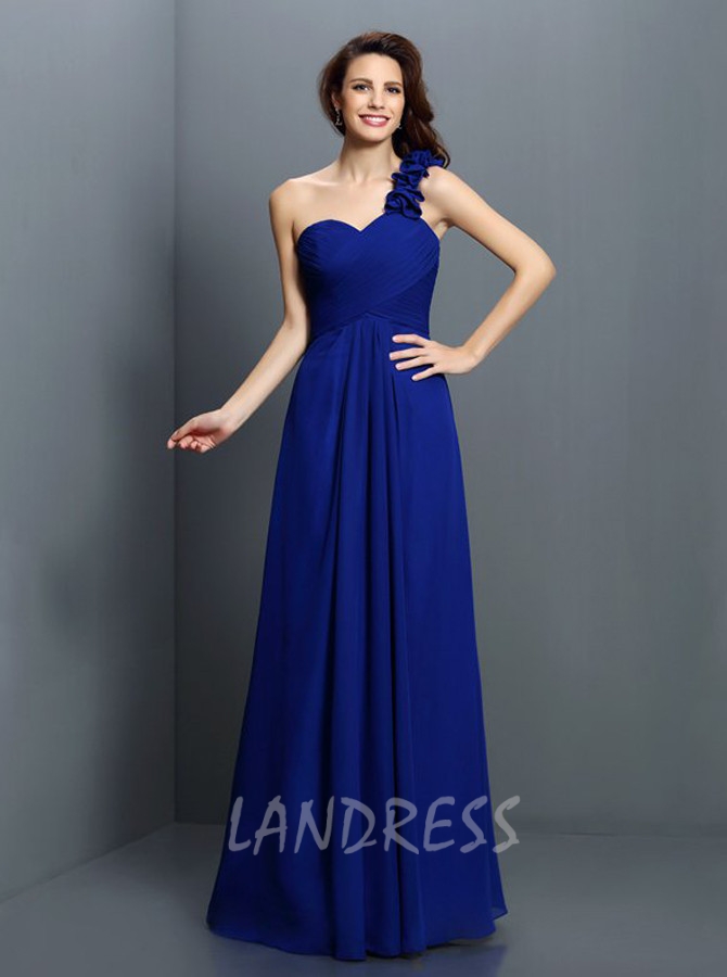 Simple One Shoulder Chiffon Royal Blue Bridesmaid Dresses - Landress.co.uk