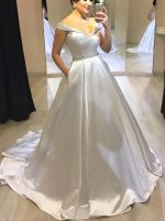 Simple Satin Bridal Dress with Pockets,12291