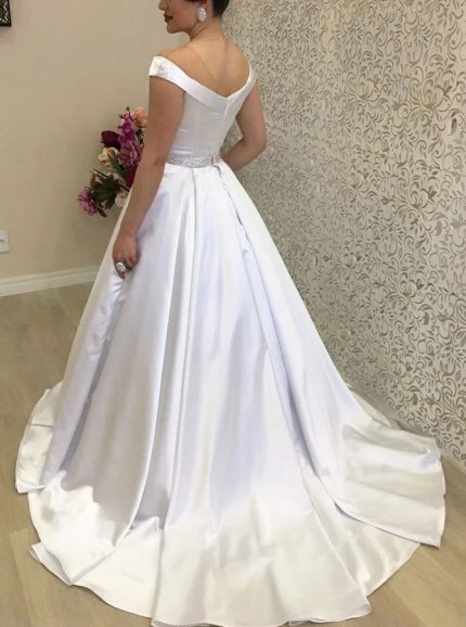 Simple Satin Bridal Dress with Pockets,12291