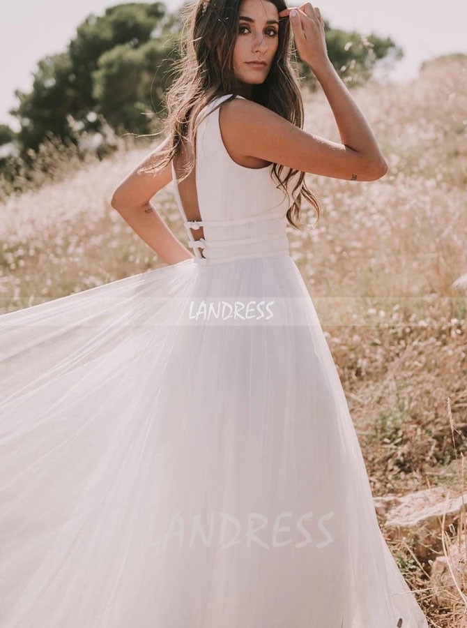 Simple Tulle Wedding Dress,Casual Bridal Dress,12256