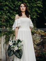 Simple Wedding Dress Off the Shoulder,Crepe Garden Wedding Dress,12184