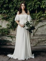 Simple Wedding Dress Off the Shoulder,Crepe Garden Wedding Dress,12184