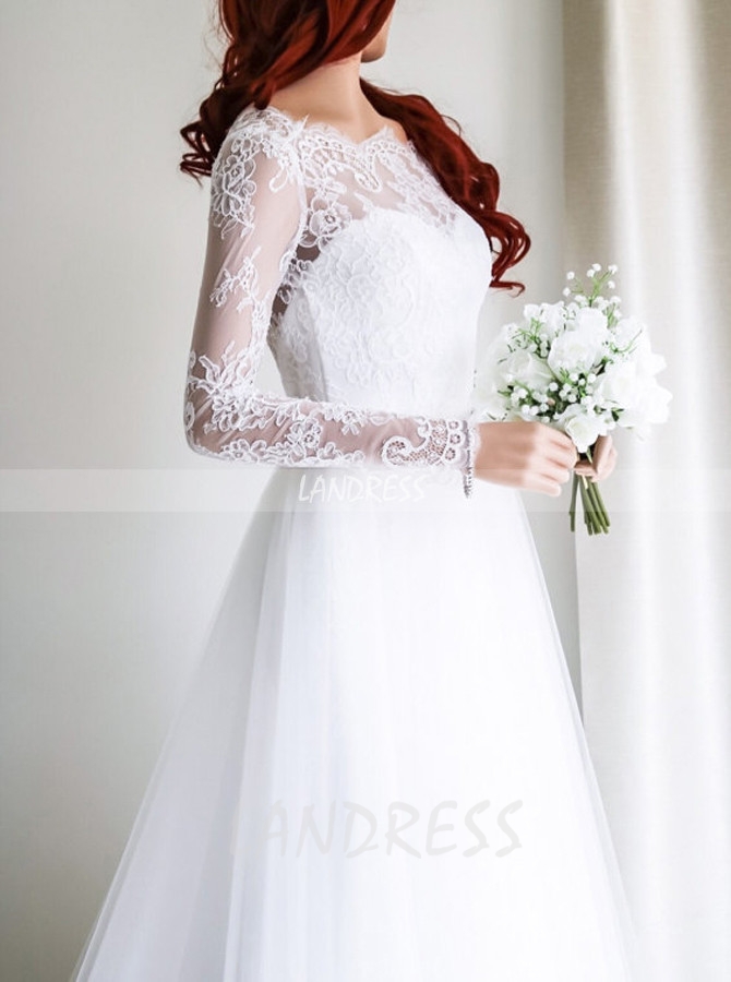 Simple Wedding Dress with Long Sleeves,Open Back Bridal Dress,11651