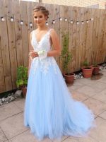 SkyBlue Prom Dresses,Tulle Prom Dress,Elegant Prom Dresses,11257
