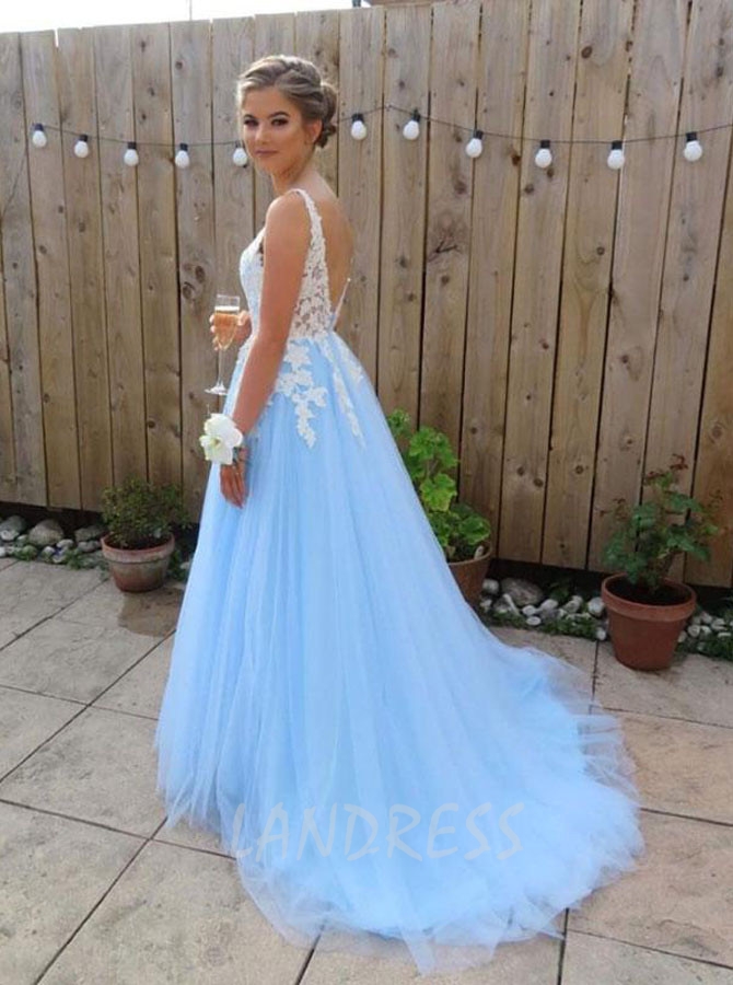 SkyBlue Prom Dresses,Tulle Prom Dress,Elegant Prom Dresses,11257