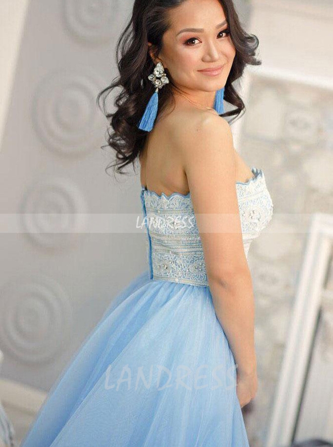 SkyBlue Strapless Prom Dresses,Tulle Prom Dress for Teen,Sweet 16 Dresses,11200