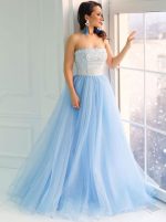 SkyBlue Strapless Prom Dresses,Tulle Prom Dress for Teen,Sweet 16 Dresses,11200