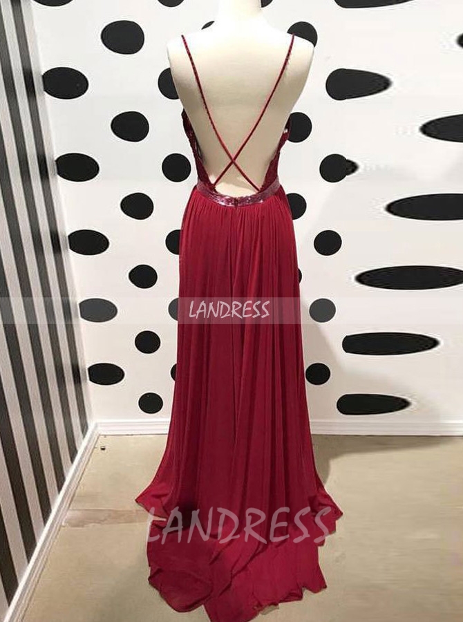 Spaghetti Straps Prom Dresses,Formal Chiffon Evening Dresses,Backless Prom Dress,11205